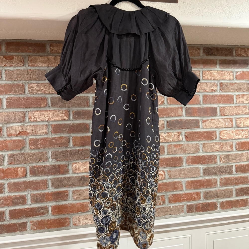 Hoss Intropia Black Metallic Circle Embroidered Ruffle Collar Dress - Picture 3 of 8